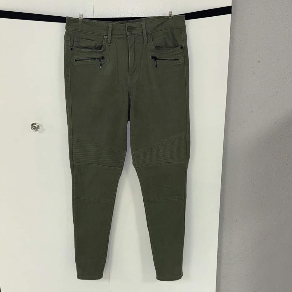 Seven7 Women's Skinny Moto Jeans in Olive Green